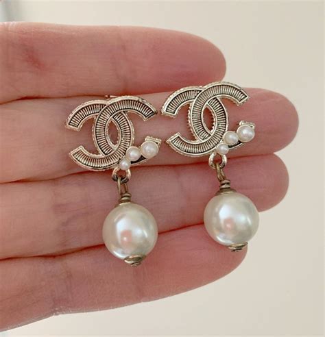 chanel metal glass pearl earrings|authentic Chanel pearl earrings.